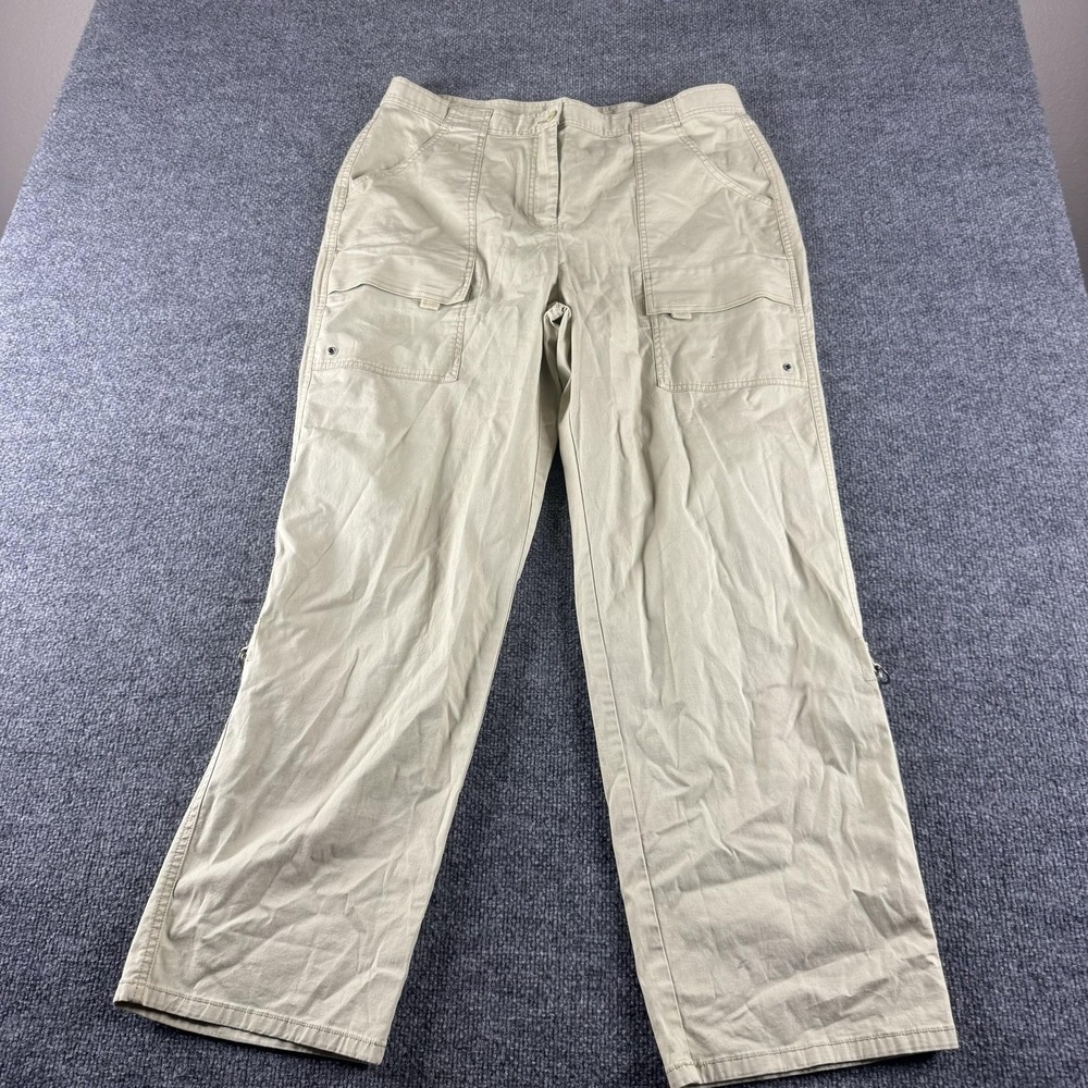 L.L. Bean Cargo Pants Womens 18 Beige Twill Khakis Ankle Zip Stretch Pockets